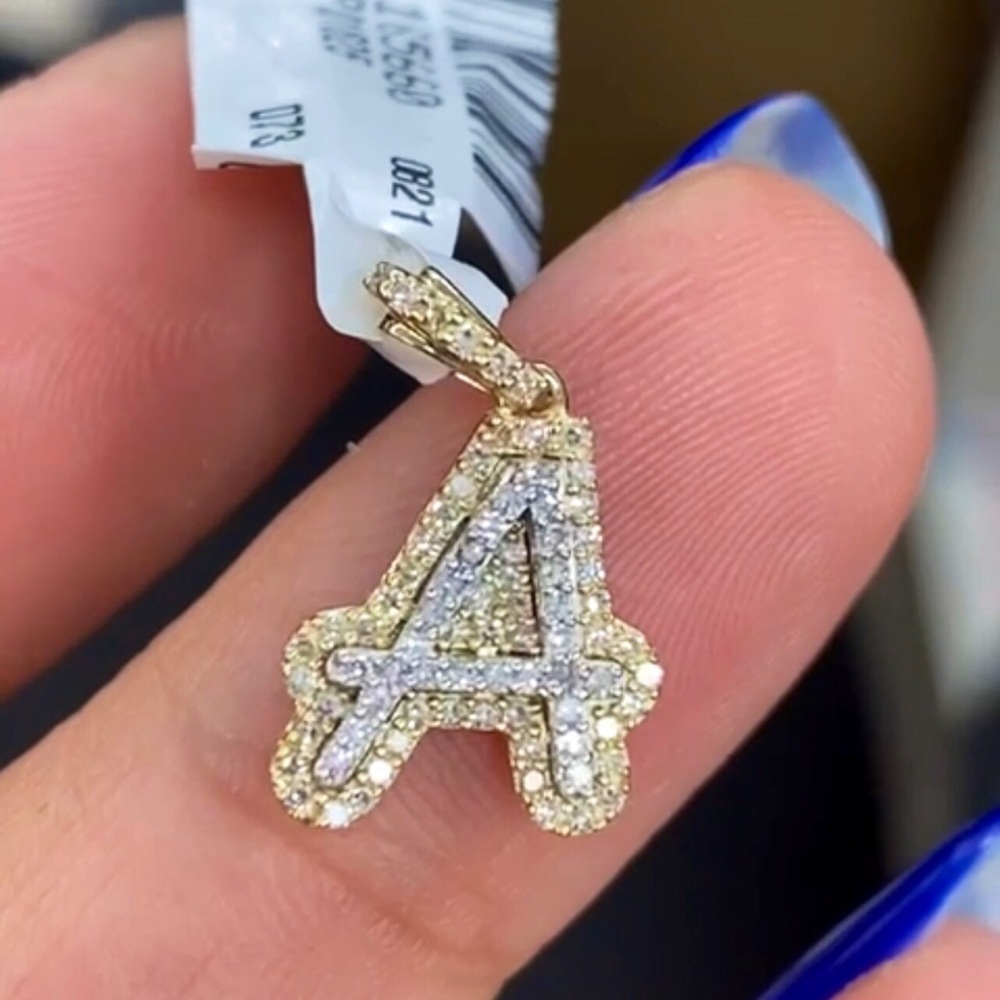 Stunning 10k solid gold real Diamond A initial charm NOT CZ NOT PLATED Best Gift